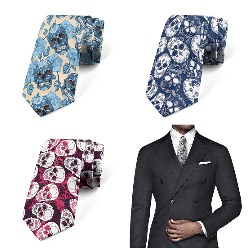Men Accessories Shop - 재미있는 만화 해골 3D 프린트 넥타이,