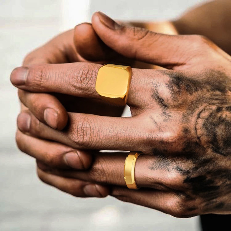 남성 여성을위한 Vnox 골드 컬러 반지, 간단한 광택 - Signet Ring Men 리뷰 및 가격